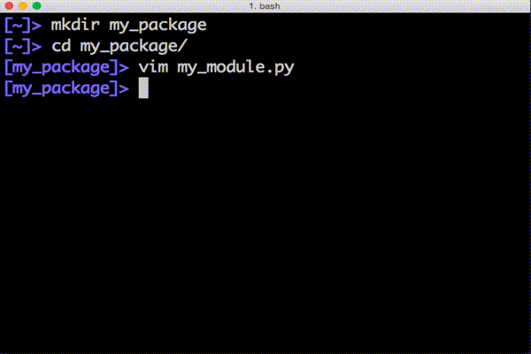 Animated GIF of importing and executing a Python function from the command line