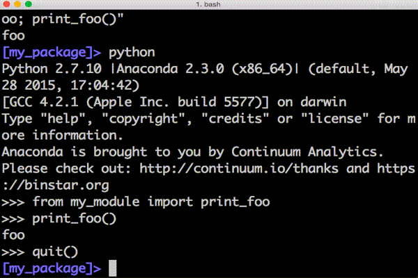 Animated GIF of writing and running a Python script on the command line using Vim